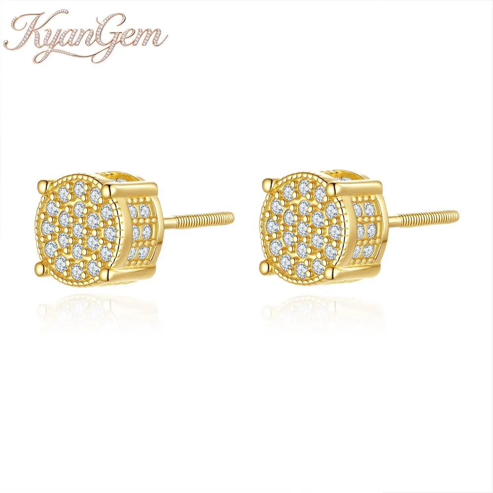 KyanGem Screw-style Round 18K Gold Stud Earrings for Women Fashionable Ful of Moissanite D-Color Platinum PT950 Earrings Gifts