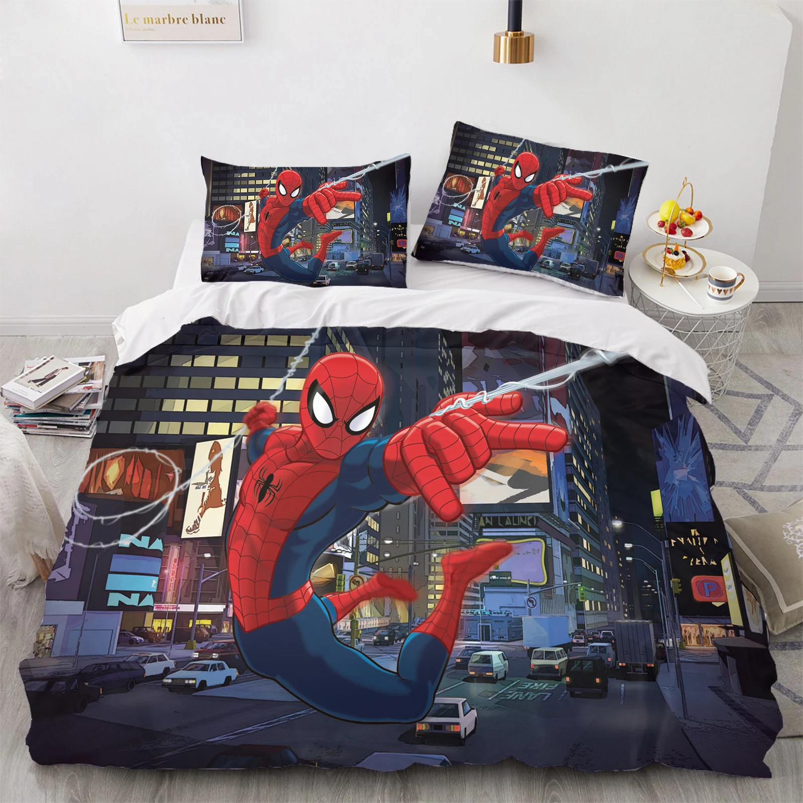 Marvel Spider-Man Funda nórdica Juego de cama tamaño Queen 100% poliéster Juego de 3 piezas 1 Funda de edredón Decoración del hogar