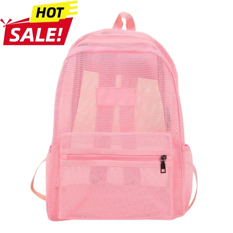 Quick-dry Breathable Mesh Mesh Backpack Multi Pockets Double Straps Bookbag High Capacity Lightweight Transparent Backpack
