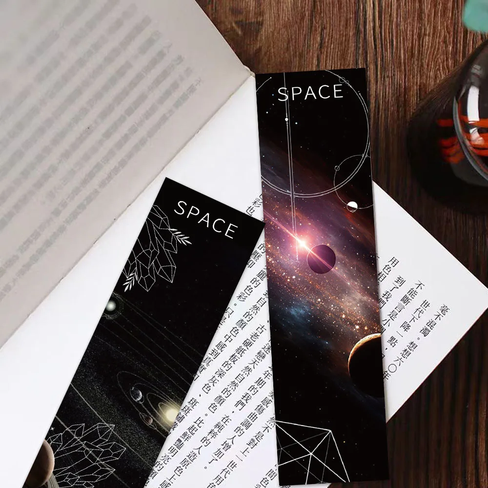 30PCS Space Bookmarks Cool Roaming Cosmic Stars Decorated Bookmarks Reading Pages Tagged Books Tagged Student Gift Paper Cards