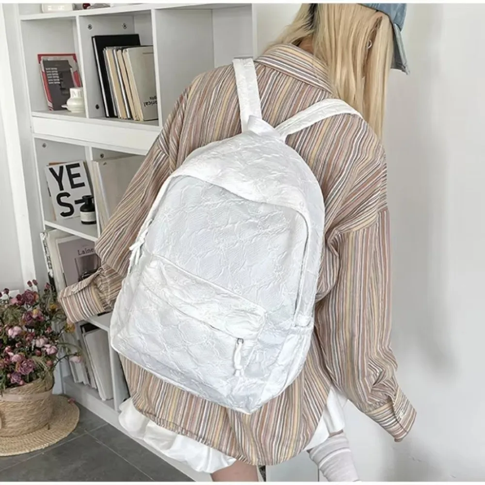Bow Embroidery Laptop Backpack Lightweight Design Versatile Style Embroidery Backpack Large Capacity Korean Version