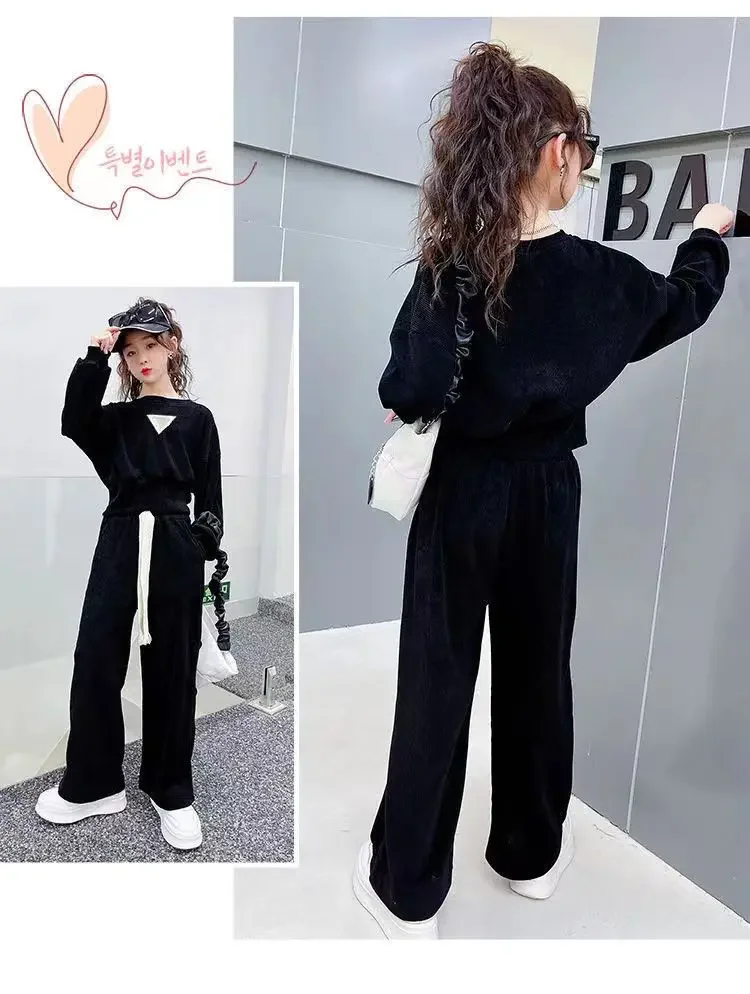 Teenage 2024 Girls Clothes Sets Autumn Kids Long Sleeve Sweatshirt + Wide Leg Pants 2PCS Children Clothing Suits 8 10 12 14 Year