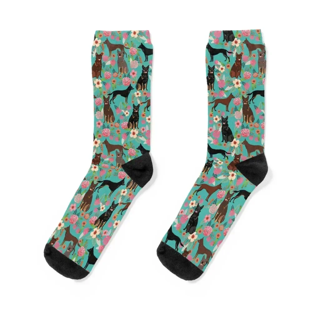 Australian kelpie dog florals - cute dog, black dog, pet, Australian kelpie, kelpie. dog Socks golf Socks Women's Men's