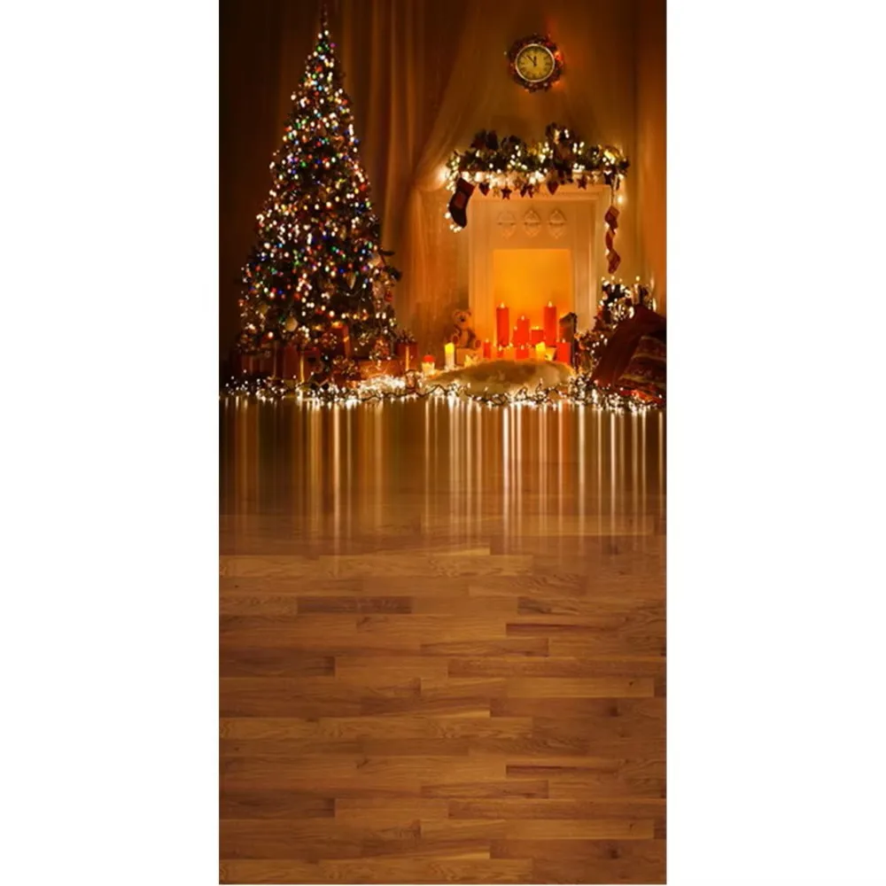 Cymbozin Indoor Fireplace Background Photography Printed Sparkling Christmas Tree Garland Kids Xmas Party Photo Booth Backdrop