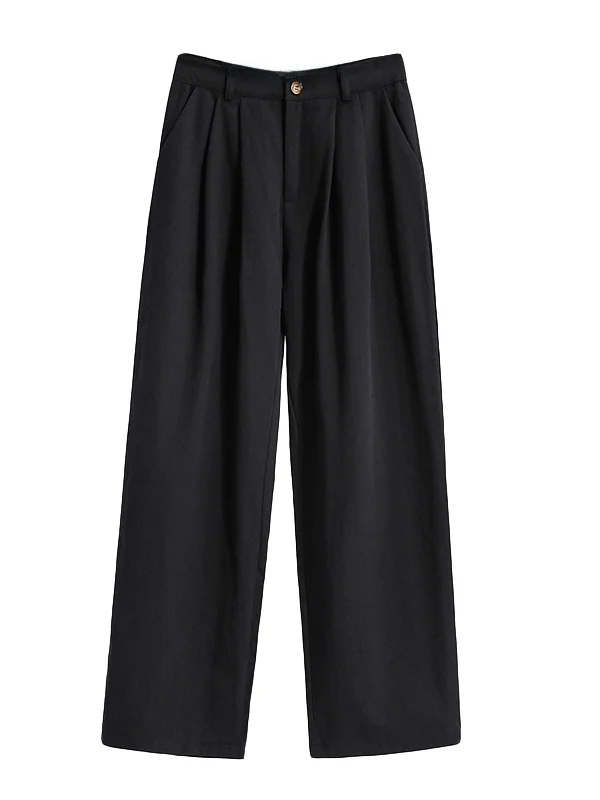 Pantaloni casual in cotone a gamba dritta ampia da donna Pantaloni lunghi a vita alta Tessuto di cotone waed bianco Comodi jeans autunnali