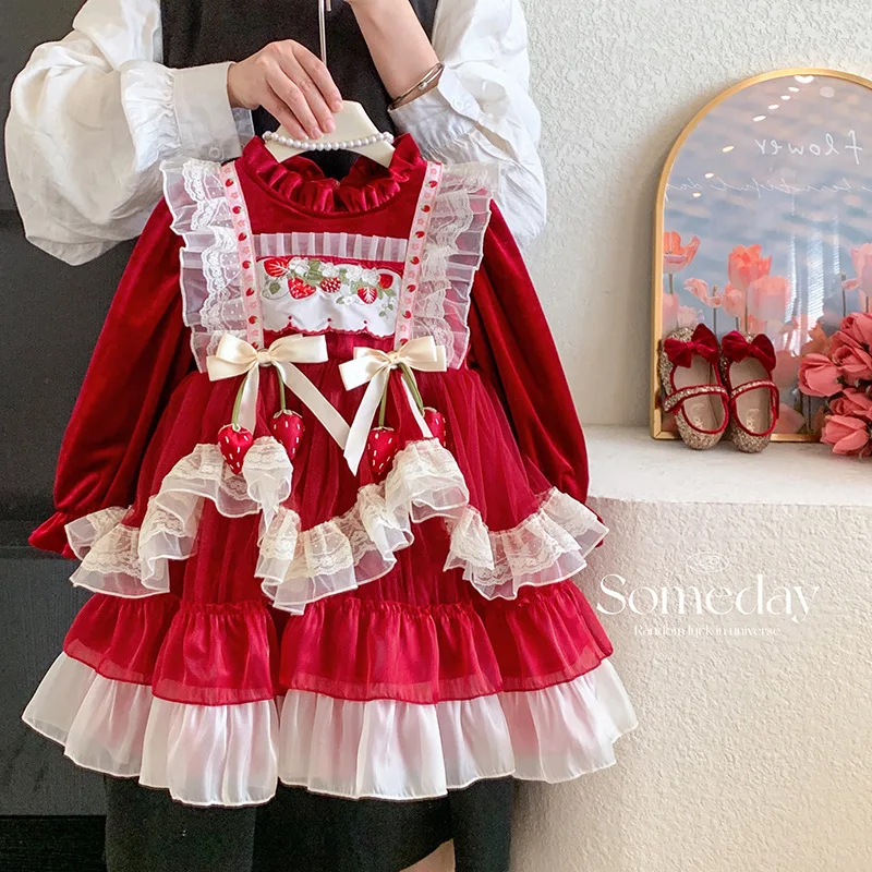 Girl Dress Autumn Winter Pompom Ball Gown Lolita Dress for Children Girl Birthday Wedding Party Dress Girl Princess Dress Clothe