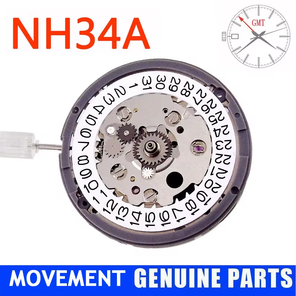 Pieza de movimiento de reloj genuino 3H/9H, mecanismo NH34A NH34 GMT para piezas de repuesto de reloj nh34 gmt, rueda de datos blanca y negra