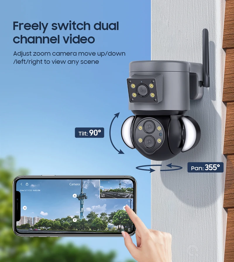 Gadinan WIFI HD 4MP 10x Zoom PTZ Surveillance Camera  Color Night Vision Dual Channel Video Motion Tracking Two-Way Voice IP Cam