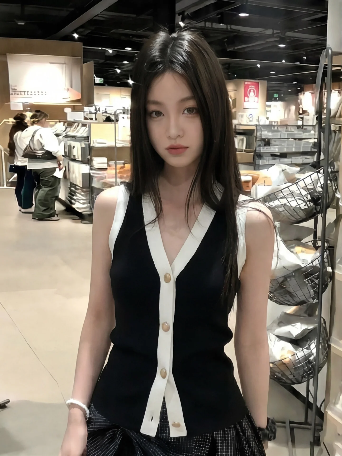Elegant V-Neck Button Ice Silk Knitted Vest Women Summer Slim Fit Sleeveless Shoulder Pad Top City Walk Outerwear
