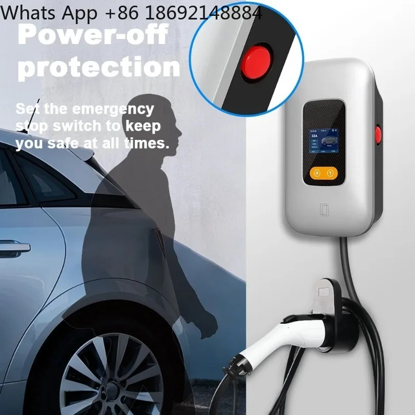 32A EV Charging Station GBT 22KW 3Phase Electric Vehicle Car Charger 7KW 11KW EVSE Wallbox APP Control 5m Cable