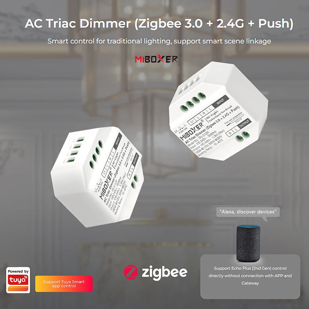 Miboxer TRI-C1ZR AC100-240V Zigbee 3.0+2.4GRF+Push TUYA Remote Push Switch Halogen lights Triac Dimmable LED lamp Controller