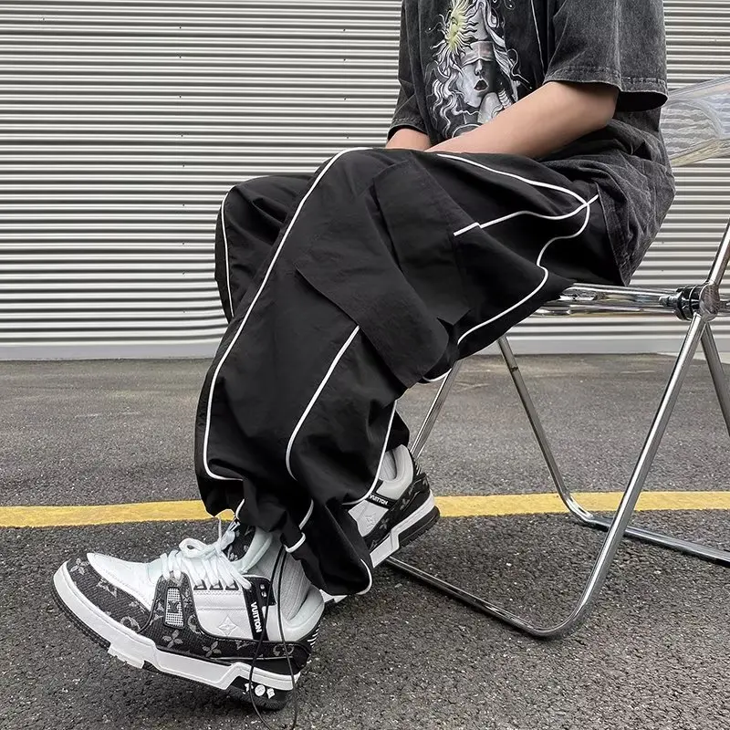 

2024 High Street Retro Casual Overalls Men's Summer Loose Straight Wide Leg Pants