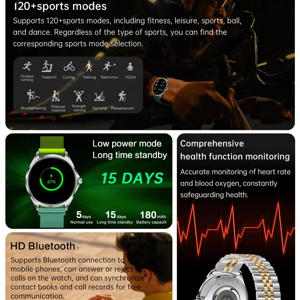 6.5mm Fuselage AMOLED Screen Smartwatch Men Waterproof  Women Blue Tooth Call Smart Watches Sports Rotary Encoder Health Monitor