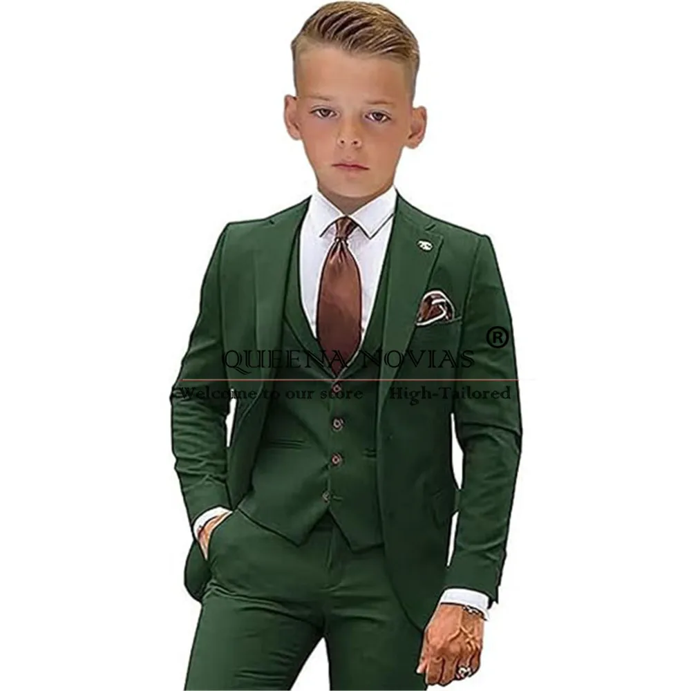 Classic Grey Boys' Attire Wedding Single Breasted Jacket Vest Pants 3 Pieces Formal Party Children Tuxedos Bespoke Kids Clothing