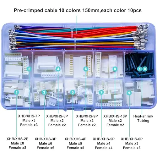 

JST XHS XHB Комплект разъемов «папа-мама» 2,54 мм с кабелем 22AWG, однорядный корпус замка для ремня, набор адаптеров 2/3/4/5/6/7/8/9/10-контактный разъем
