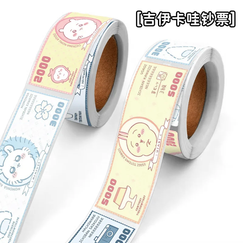 Kawaii Chiikawa Money Bill Washi Tape Roll Cute Usagi Hachiware Momonga Cartoon Coupon Masking Sticker