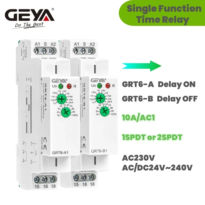 GEYA GRT6-AB On/Off Delay Timer Relay Electronic Type 10A AC230V or AC/DC24V-240V