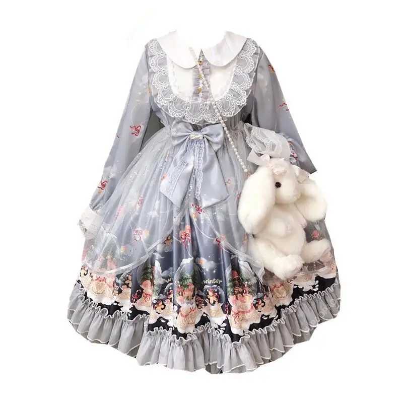 New Models Lolita Gothic Japan Party Dress Soft  Bow Lace Blue Dress Women Princess Dress Halloween Costume for Girls Vintage