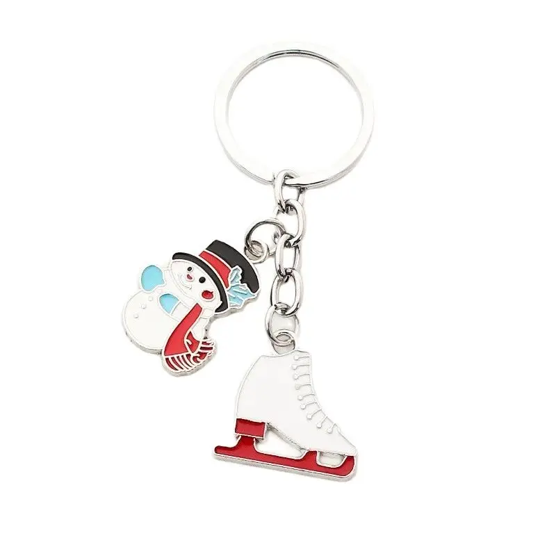 Personalized Skate Keychain Pendant Cute Christmas Snowflake Red Heart Key Chain Winter Snowman Sports Gift for Men and Women