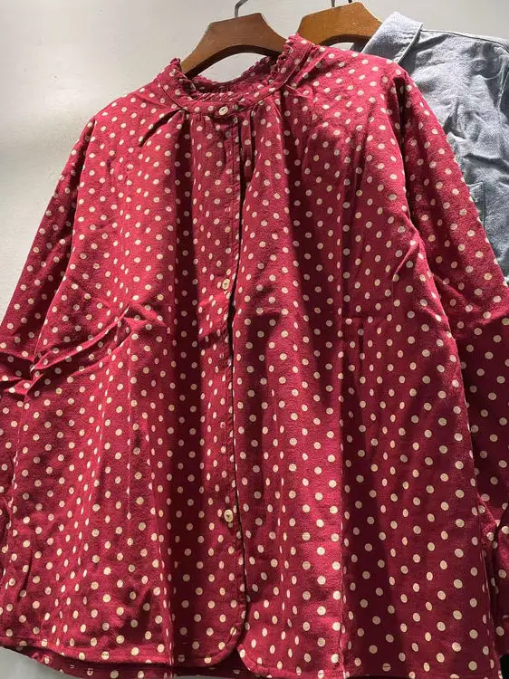 

Spring Faion Polka Dot Long Sve Women's irt Lace Collar Versatile Casual High Waist A-Line Skirt Commute Sle