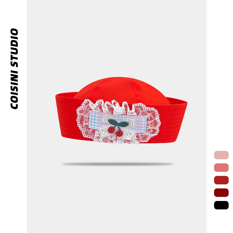 Japanese Cute Spice Girl Style Lace Cherry Berets Caps Y2k Summer and Autumn Thin Sweet Versatile Flipped Brim Sailor Hats Women