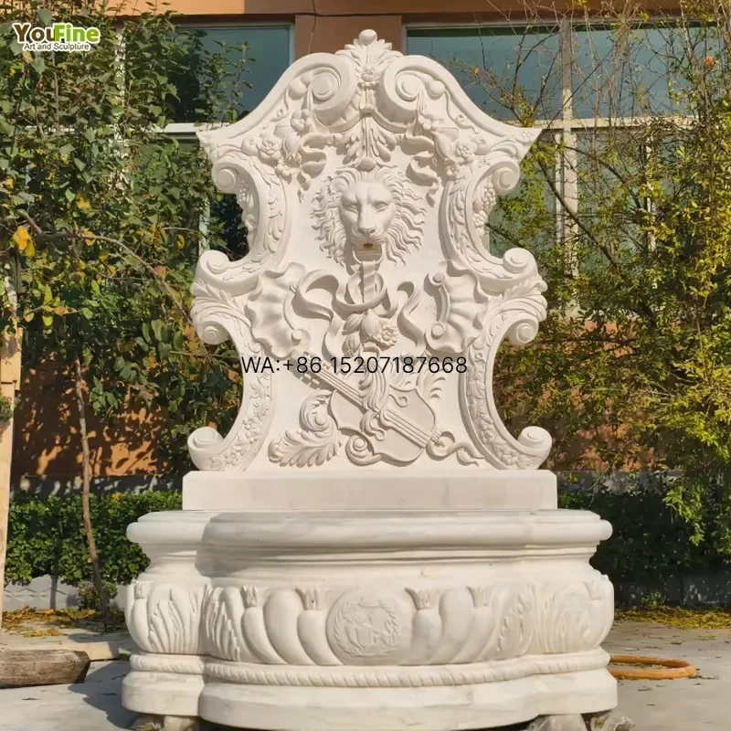 Wmwmnu for YouFine Hand Carved Marble Wall Fountain Classical Lion Head Outdoor Garden Water Feature European Style Stone