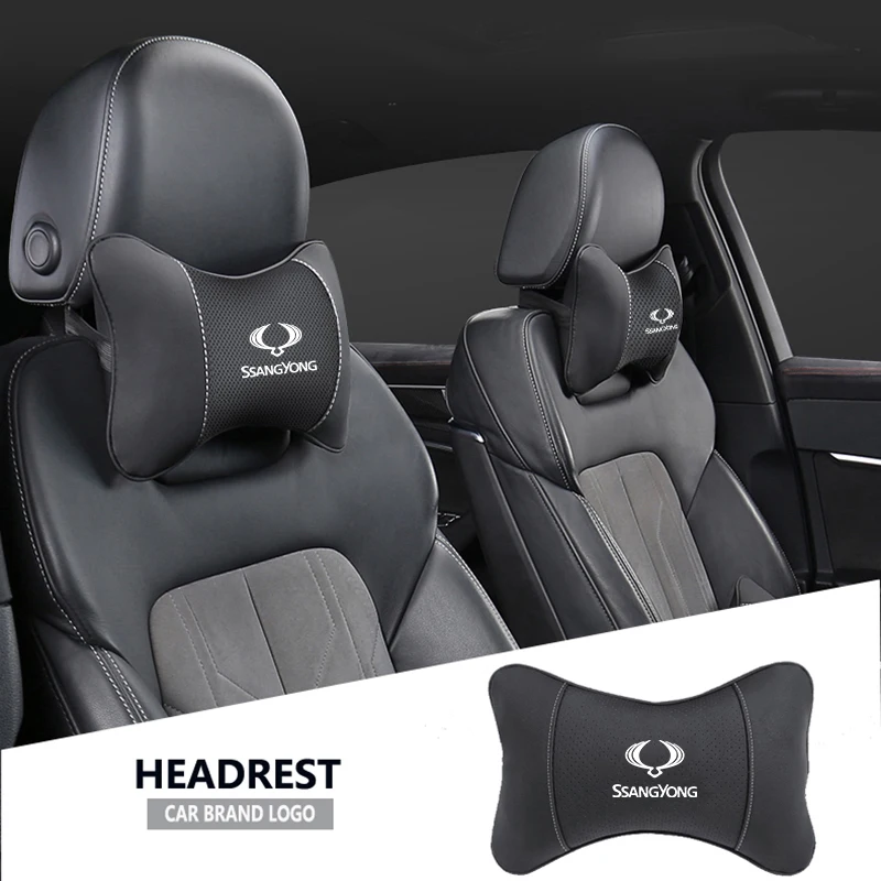 

1Pcs Car Seat Headrest Auto Logo Neck Pillow For SsangYong Musso Korando Rexton Torres Kyron Actyon Tivoli Rodius M200 Chairman