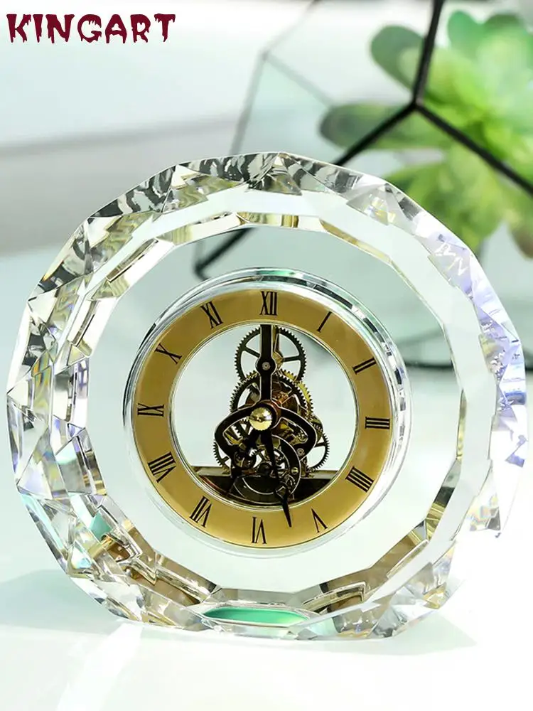 

Modern Desk Clock Brief Silent Round Vintage Transparent Clocks Quartz Luxury Aesthetic Battery Home Decor