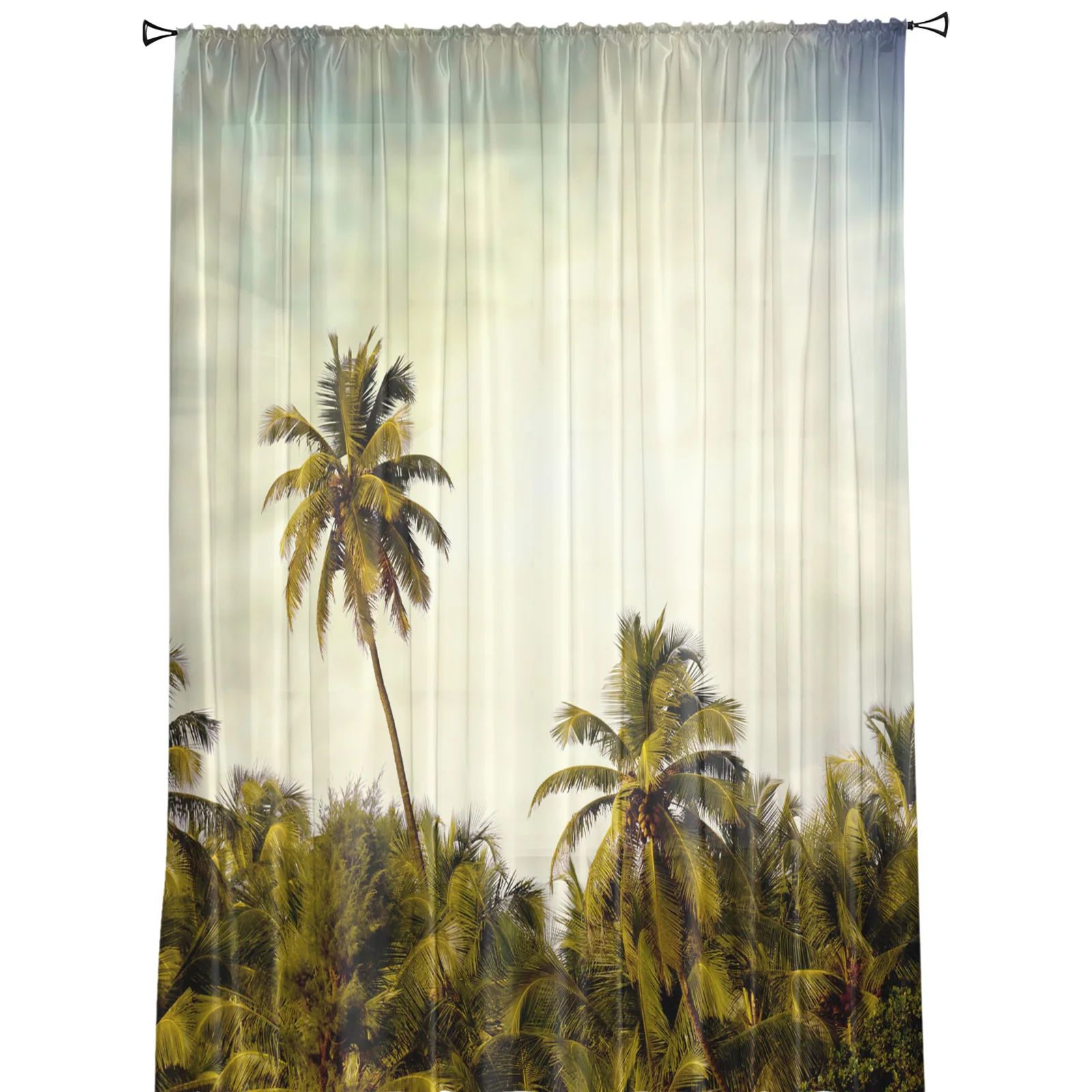 Tropical Rainforest Plant Coconut Tree Retro Sheer Curtains for Living Room Decor Window Curtains Kitchen Tulle Voile Curtains