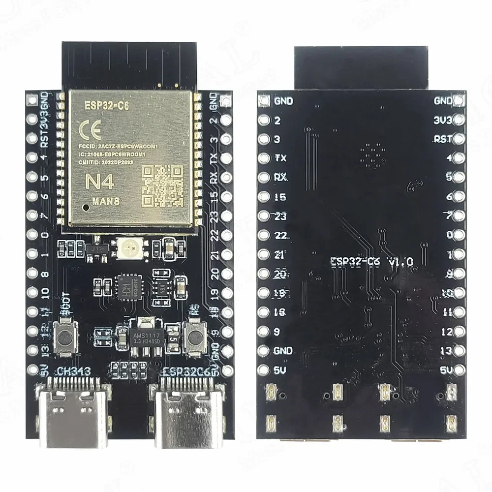 ESP32 C6 Development Board Wifi 6 BT Module RISC-V 32-Bit ESP32-C6-WROOM1 CH343P USB Type-C RGB LED N4 N8 N16 ESP32-C6