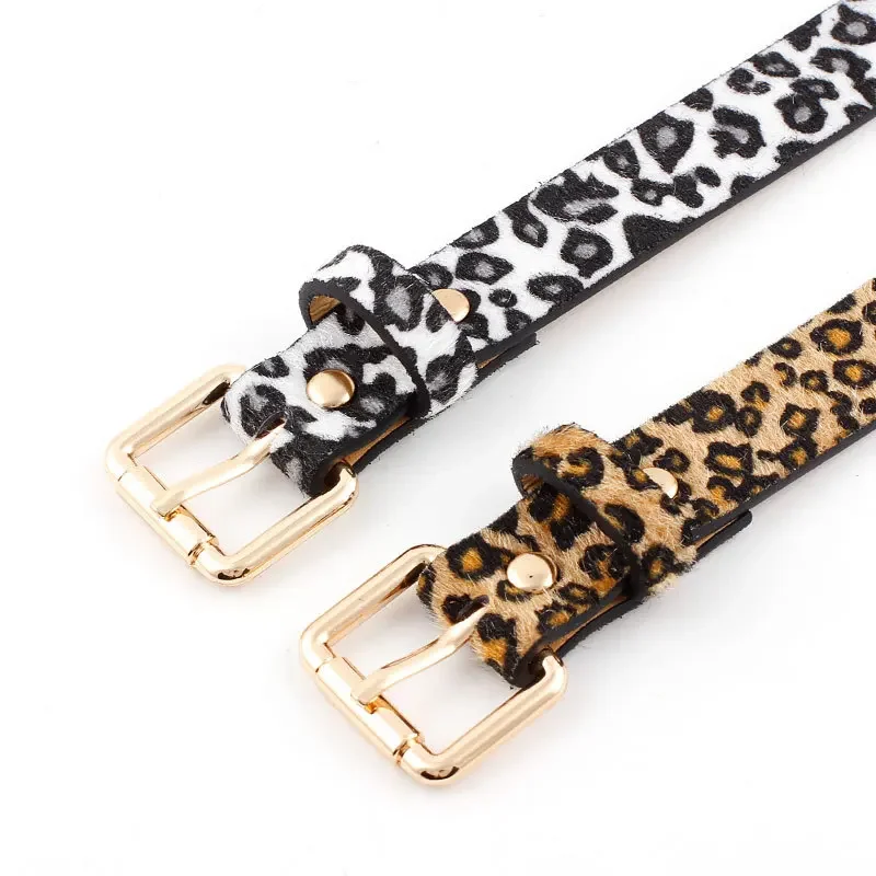 2023 Trendy Belt Women\'s Metal Buckle Pu Belt Leopard Pattern Horse Mane Belt Rose Gold Fashionable Fashion