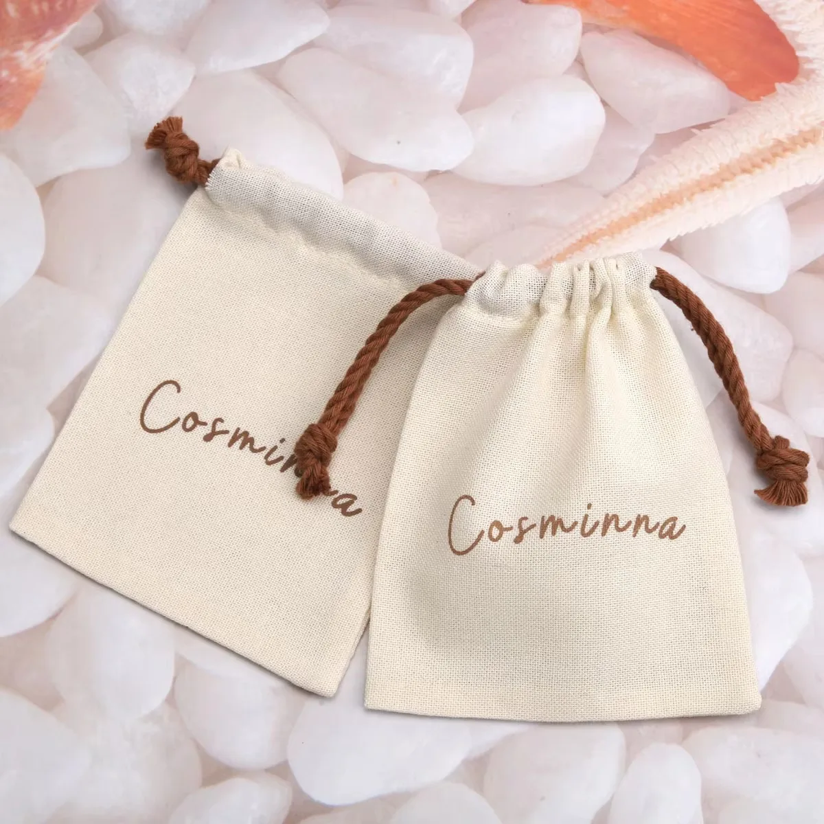 Hot Sale Coffee Cotton Linen Cosmetic Drawstring Gift Bag Organic Cotton Muslin Makeup Pouch