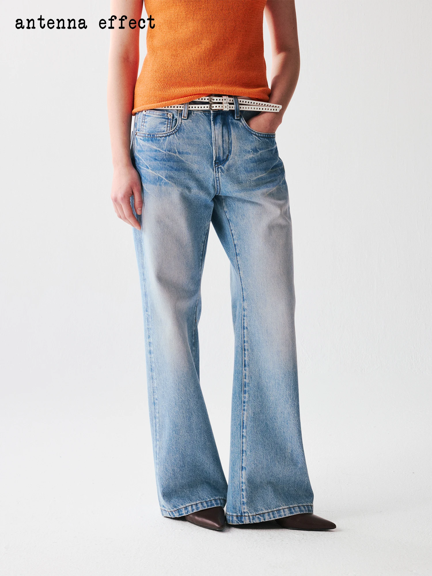 

Retro Low Waist Light Blue Waed Cotton Jeans Straight Leg Wide Leg Pants Women's Winter Faion Casual Long Trousers