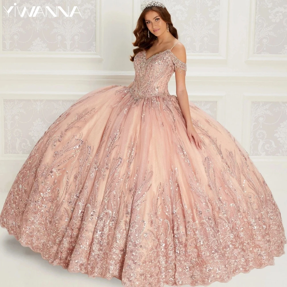 Robe de Quinceanera rose avec appliques perlées, robes gracieuses mexicaines douces, 15 ans, Off The Initiated, Rotterdam Kly, 16