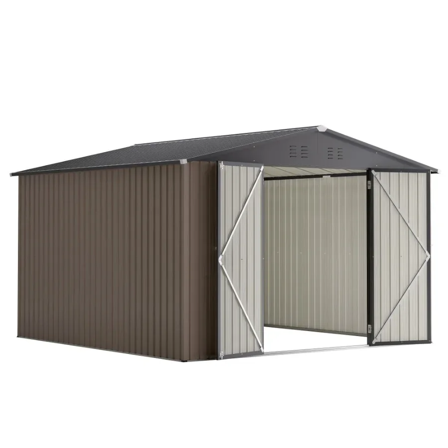 

10' x 10' Metal Storage Shed for Ourdoor Steel Yard Shed with Design of Lockable Doors Utility and Tool Storage for Garden Back