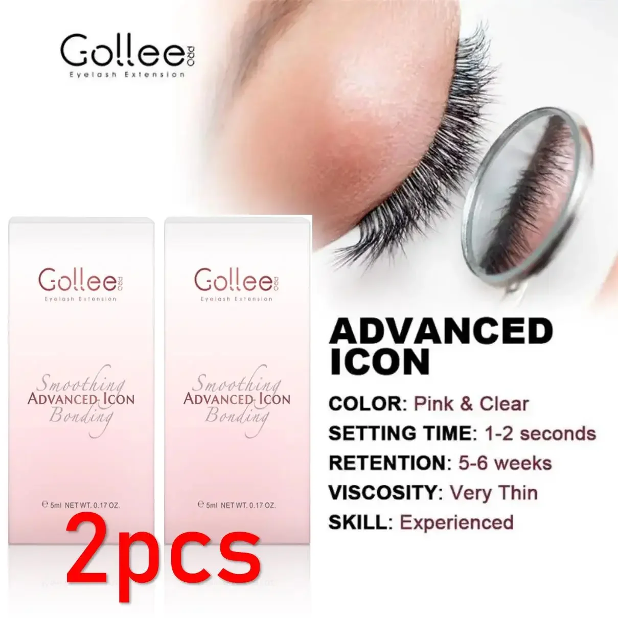 2PCS Gollee Jelly Powder Glue Eyelash Glue 1s Fast Drying Salon Artist Eyelash Extension Glue Waterproof Professional Supplies