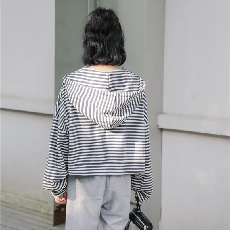 Striped Hooded Hoodies Women Fashion Autumn New Baggy Students Baseball All-match Korean Style Youthful Streetwear Harajuku Ins