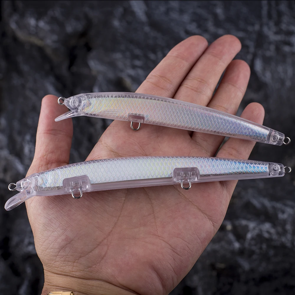 AYWFISH 10PCS Artificial Unpainted Minnow 11.5CM / 13.5CM Prism Insert Floating Jerkbait Bait Blank DIY Holograhpic Fishing Lure