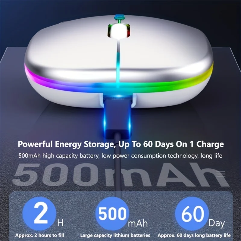 Wireless Mouse, LED Dual-Mode Rechargeable Silent Ultra-Thin Laptop Mouse, Portable Dual-Mode Computer Mouse