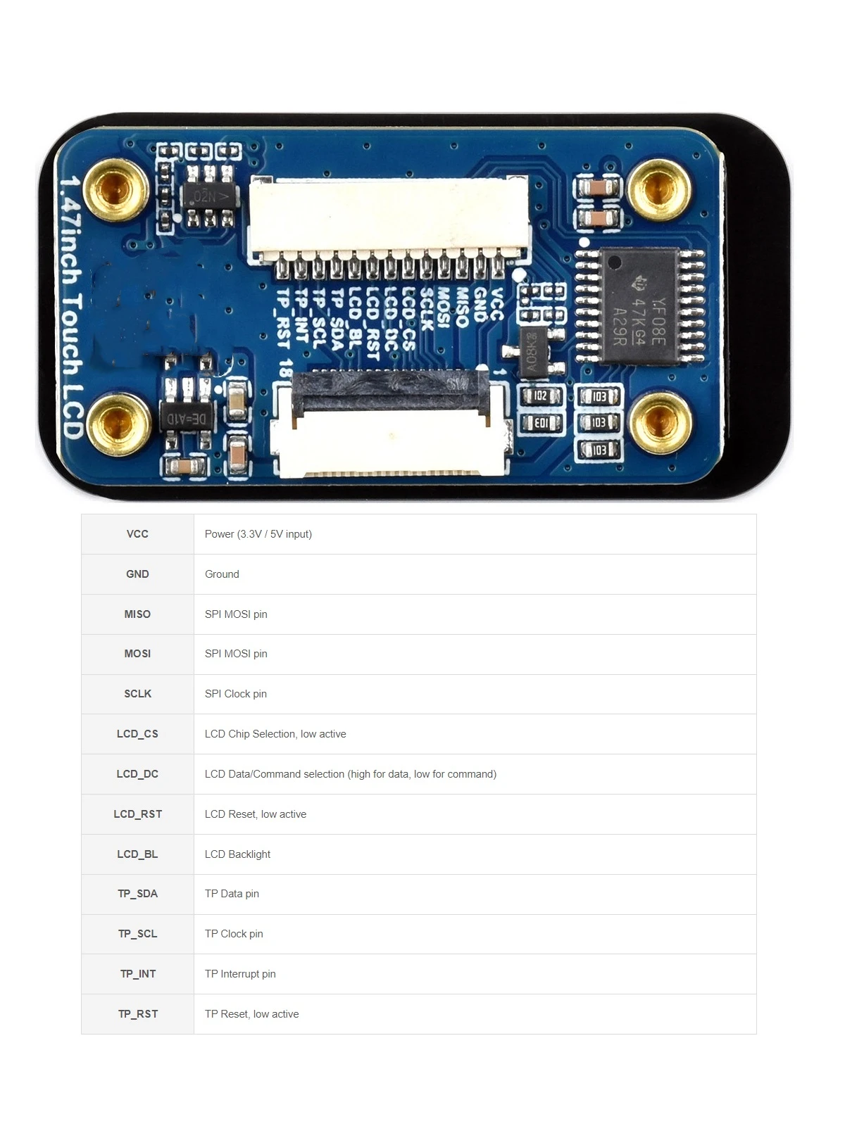 Módulo de tela de toque capacitiva com display LCD de 1,47 polegadas Comunicação de interface SPI/I2C