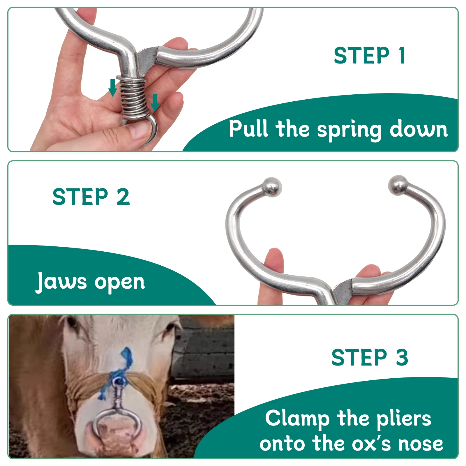 1 قطعة الماشية الماشية الأنف خواتم الفولاذ المقاوم للصدأ الماشية الأنف المشبك الثور البقرة الربيع الأنف مزرعة لوازم الحيوانات الماشية الأنف خواتم