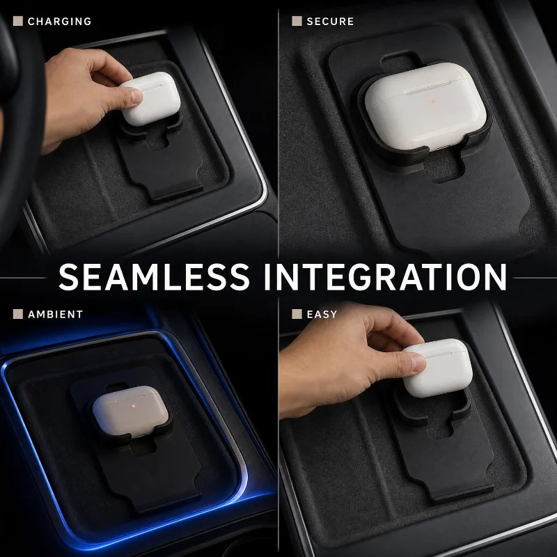 Car Charging Non-slip Center Console Accessories Bluetooth Headset Wireless Charging Stand For Tesla Model3/Y for AirPods Pro3