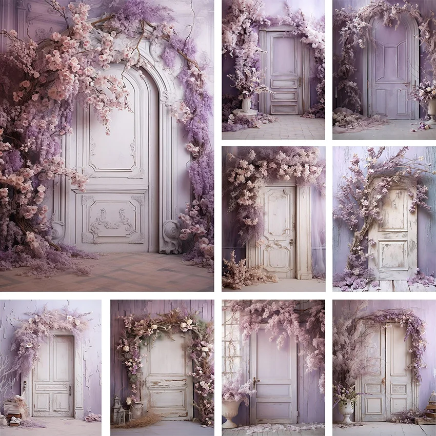 Mehofond Photography Background Purple Floral Rustic Door Adult Birthday Wedding Maternity Portrait Decor Backdrop Photo Studio