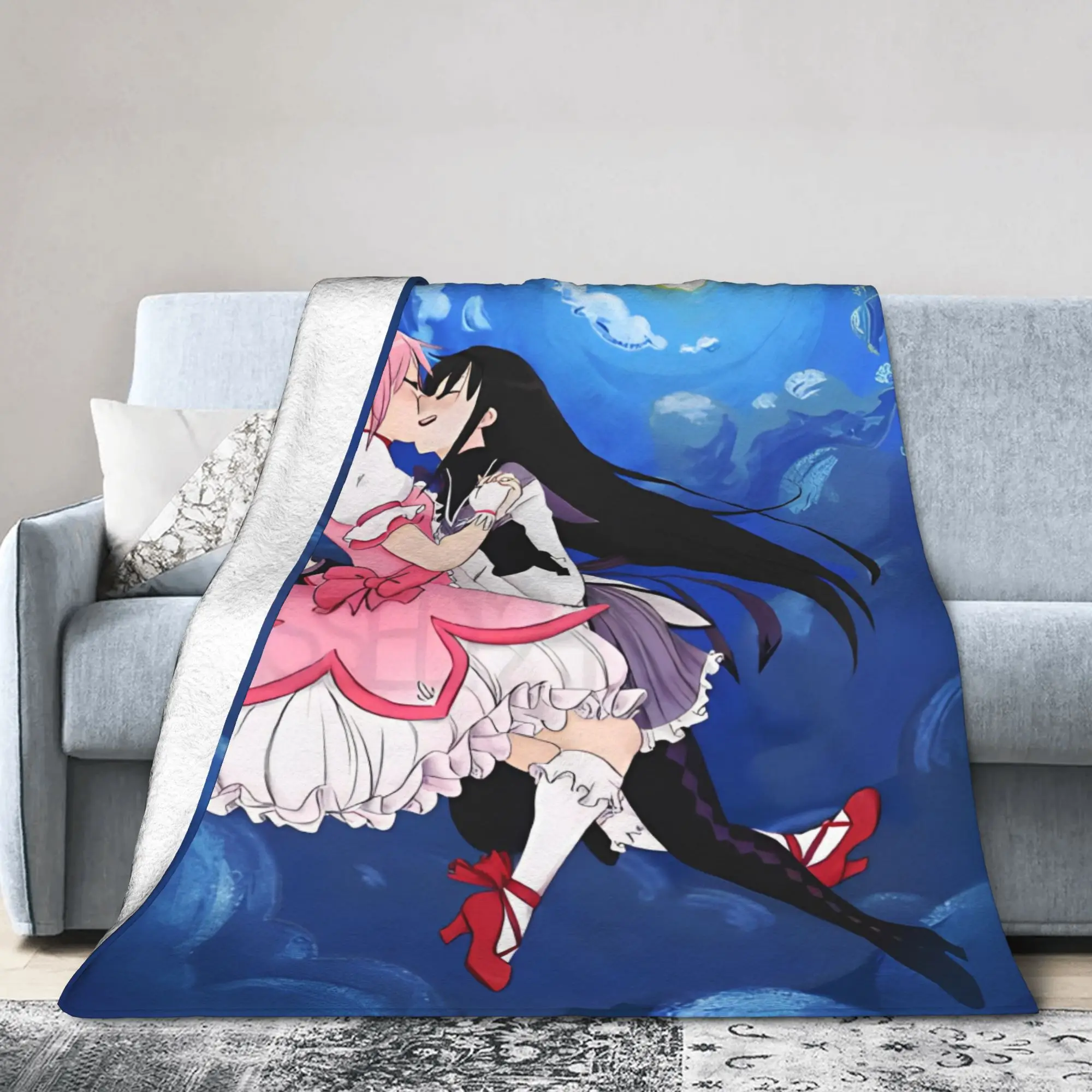 Puella Magi Madoka Magica and Homura Blankets Kyubey Anime Flannel Vintage Warm Throw Blanket for Home Restaurant  Winter