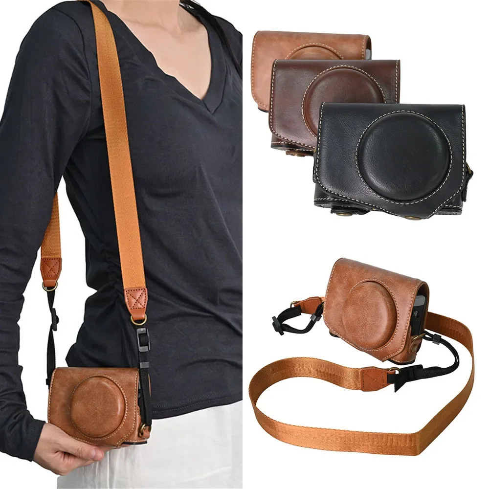 Camera Bag Case For Canon G7XII III Mark II III G7X2 G7X3 With Shoulder  PU Leather Strap G7X ii iii Retro