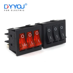 1PCS 40.3X33.3mm Triple Power Rocker Switch KCD3 9 Pin 2 Position Red Ligh 3 Way Black Switches16A/30A 250VAC ON-OFF/ON-ON