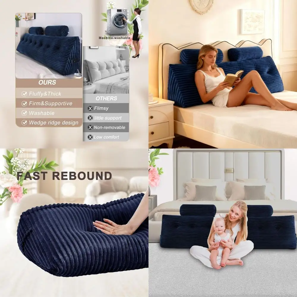 

Подушка King Size с регулируемой спинкой и клином для кровати, идеально подходит для чтения, со съемным моющимся чехлом, синяя (76x8x20 дюймов)