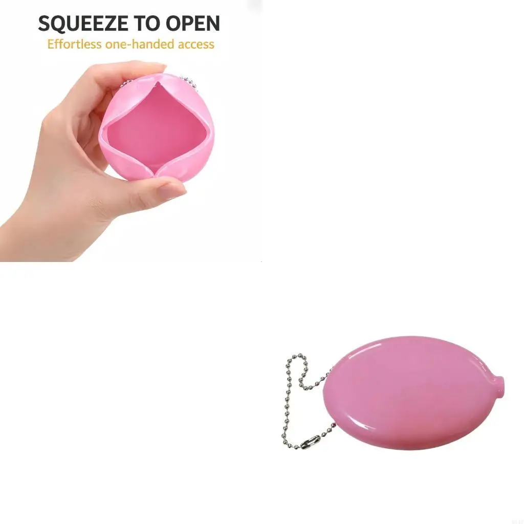 91AF Elastic Oval Coin Bag With Ball Chain Soft Silicone Storage For Money Keys Accessories Cash Holder