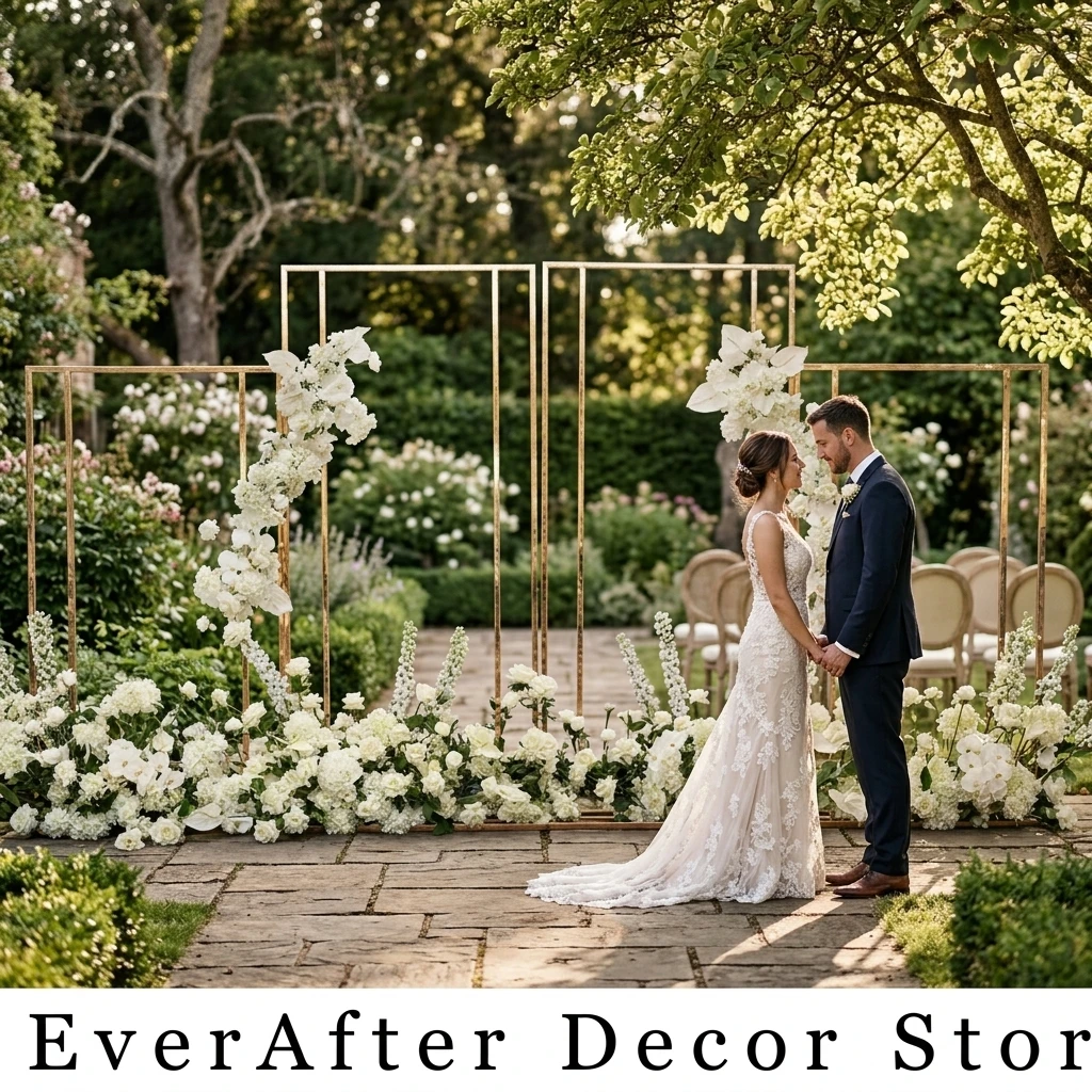 Gold Metal Wedding Arch Rectangular Backdrop Stand Geometric Frame Welcome Sign Holder Screen Panels for Stage Ceremony Decor