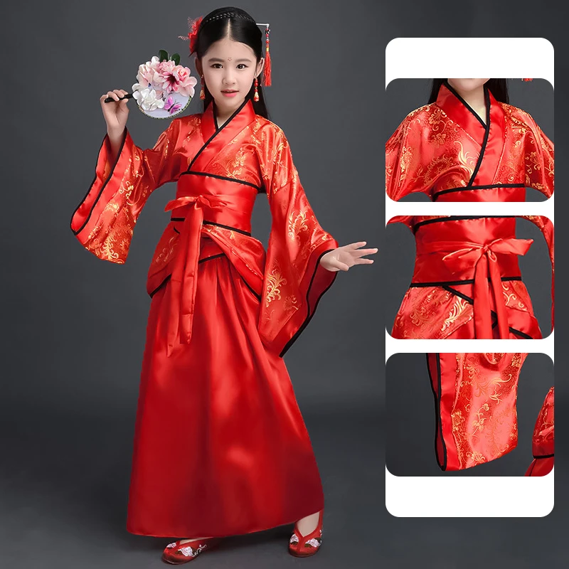 

Ancient Chinese Dress Girls Children Kimono Traditional Ethnic Fan Students Chorus Dance Costume Japanese Style Yukata Kimono